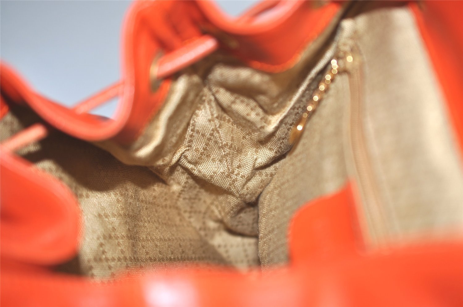 Authentic GUCCI Vintage Bamboo Drawstring Backpack Leather Orange 3669J