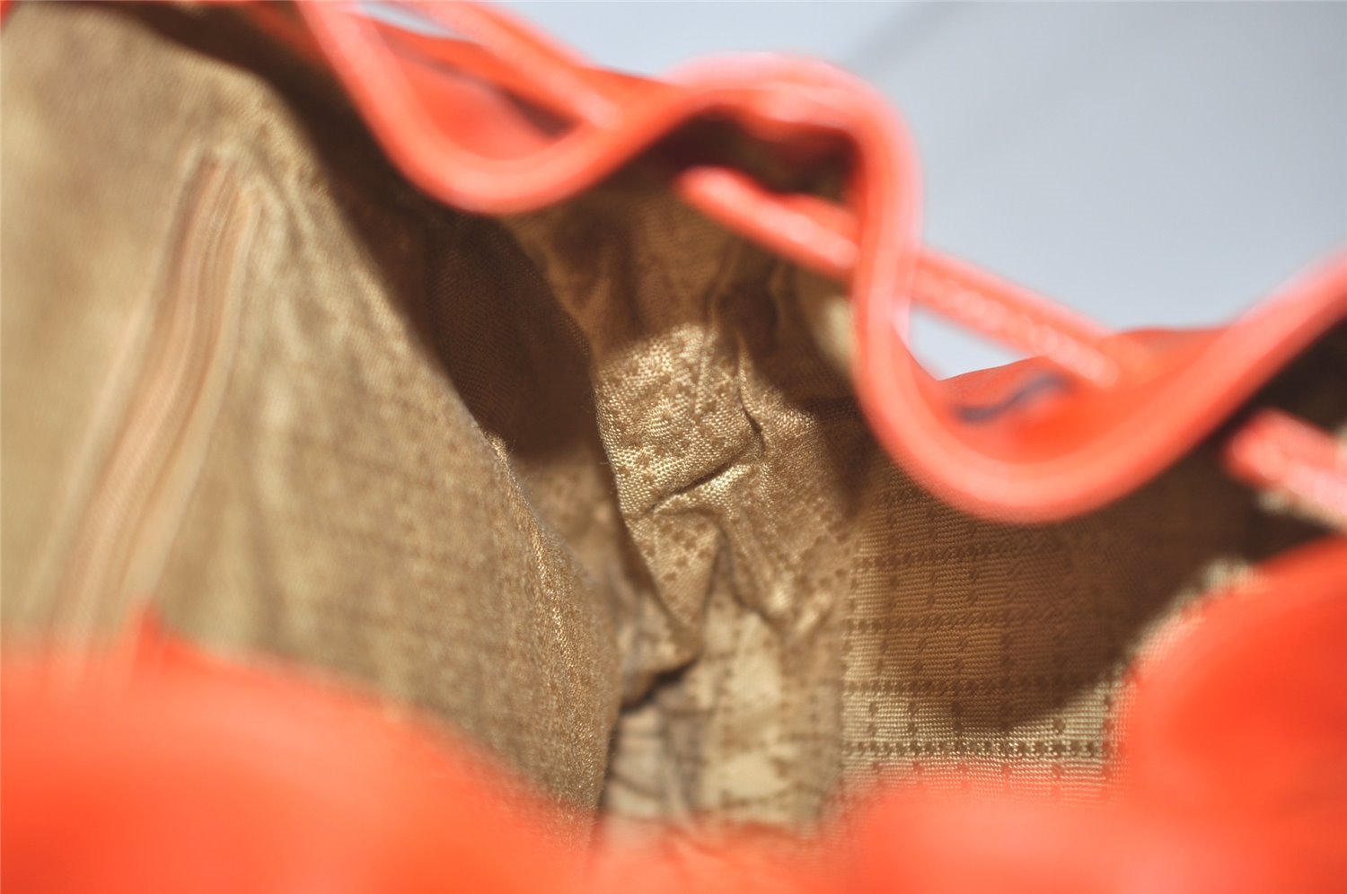 Authentic GUCCI Vintage Bamboo Drawstring Backpack Leather Orange 3669J