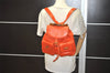 Authentic GUCCI Vintage Bamboo Drawstring Backpack Leather Orange 3669J