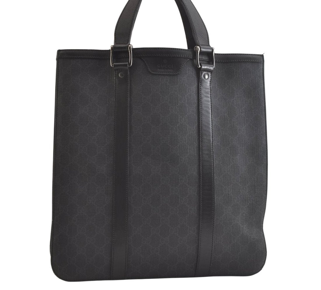 Authentic GUCCI Vintage Tote Hand Bag GG PVC Leather 322072 Black 3674K