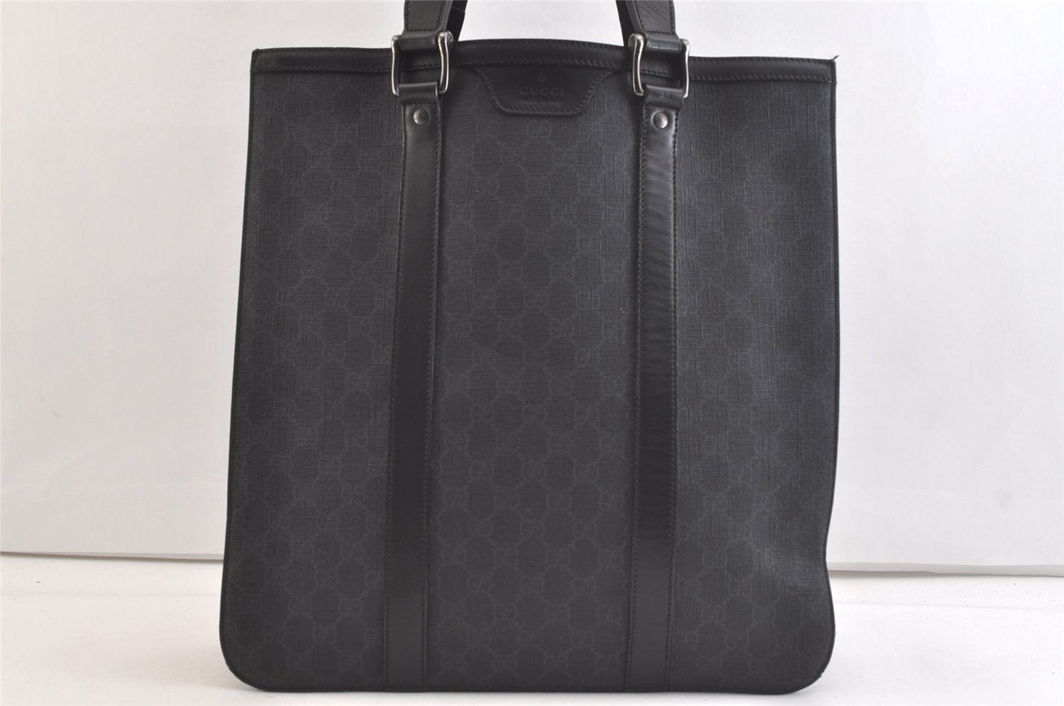 Authentic GUCCI Vintage Tote Hand Bag GG PVC Leather 322072 Black 3674K