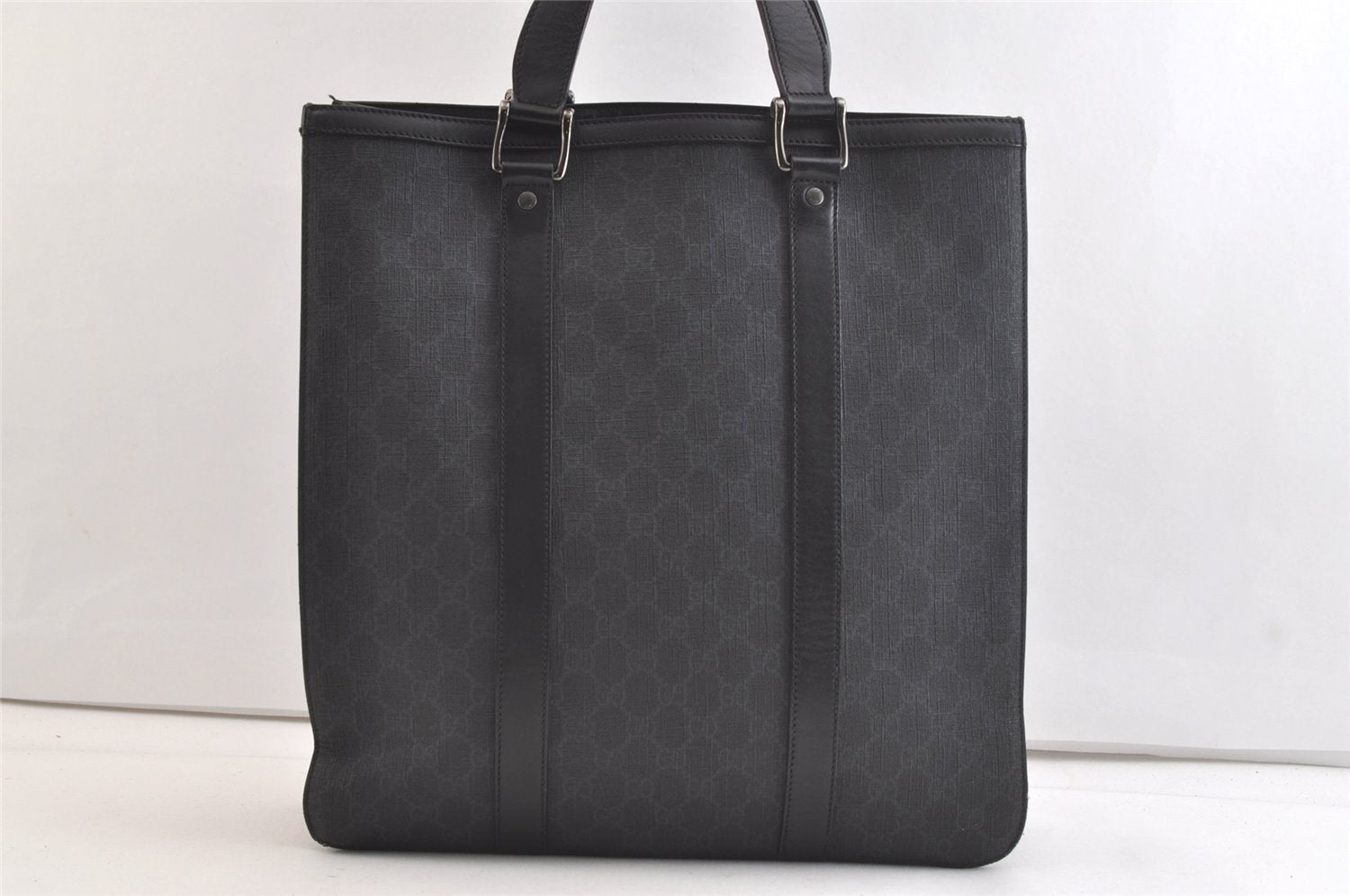 Authentic GUCCI Vintage Tote Hand Bag GG PVC Leather 322072 Black 3674K