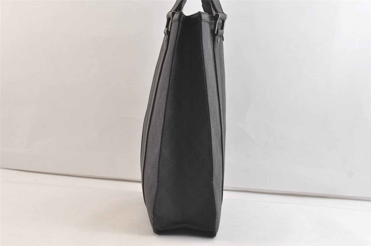Authentic GUCCI Vintage Tote Hand Bag GG PVC Leather 322072 Black 3674K