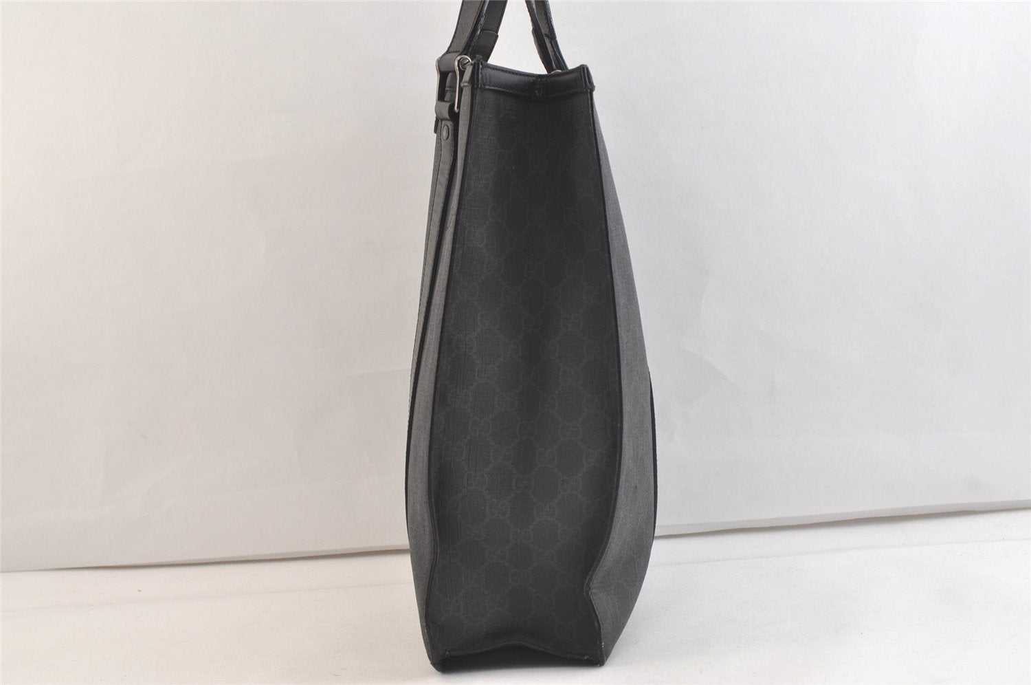 Authentic GUCCI Vintage Tote Hand Bag GG PVC Leather 322072 Black 3674K