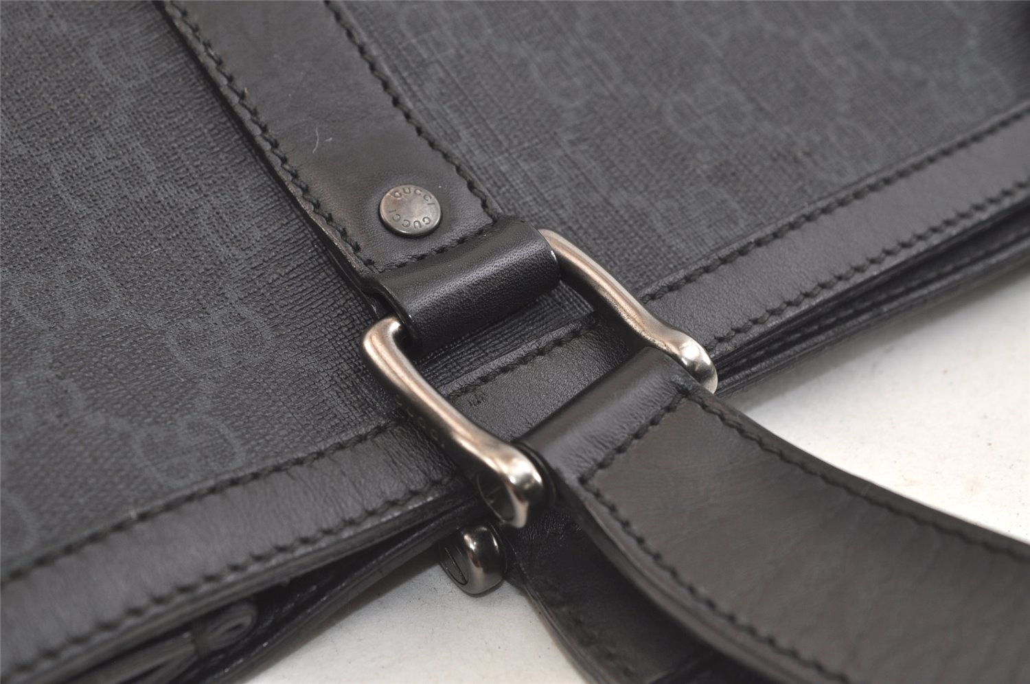 Authentic GUCCI Vintage Tote Hand Bag GG PVC Leather 322072 Black 3674K