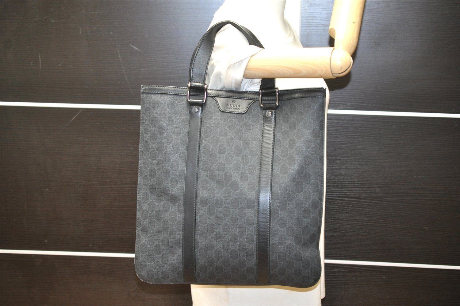 Authentic GUCCI Vintage Tote Hand Bag GG PVC Leather 322072 Black 3674K