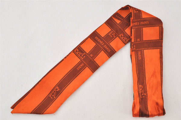 Authentic HERMES Twilly Scarf Silk "Bolduc Ribbon" Orange Box 3675K