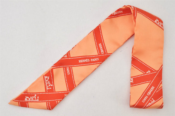 Authentic HERMES Twilly Scarf Silk "Bolduc Ribbon" Orange Box 3676K