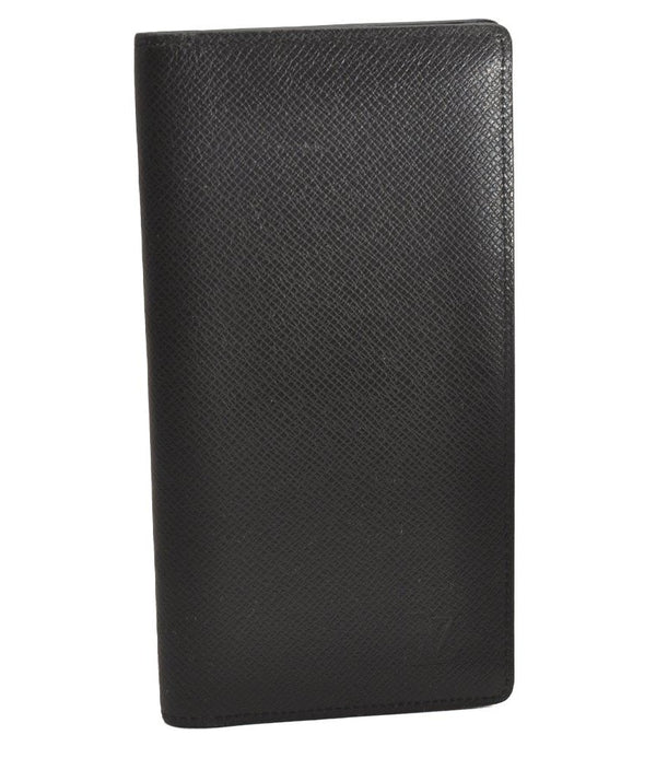 Authentic Louis Vuitton Taiga Portefeuille Ron Long Wallet Black M30541 LV 3678J