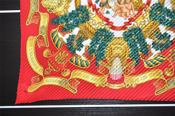 Authentic HERMES Pleats Scarf "EUROPE" Silk Red Box 3681K