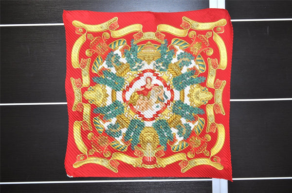 Authentic HERMES Pleats Scarf "EUROPE" Silk Red Box 3681K