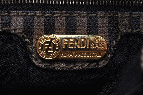 Authentic FENDI Pequin Drawstring Shoulder Bag PVC Leather Brown Junk 3682I