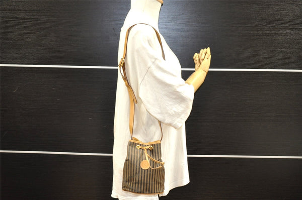 Authentic FENDI Pequin Drawstring Shoulder Bag PVC Leather Brown Junk 3682I