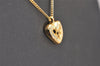 Authentic Christian Dior Heart Gold Tone Chain Necklace Earrings 2Set Box 3682J