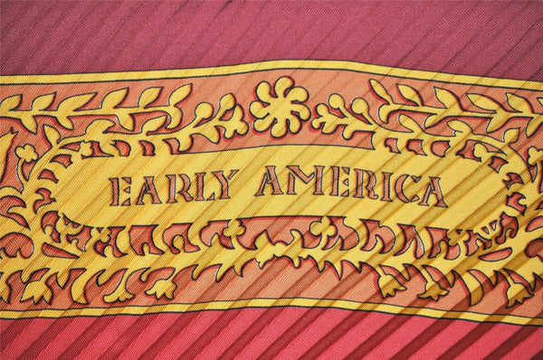 Authentic HERMES Pleats Scarf "EARLY AMERICA" Silk Brown Orange Box 3682K