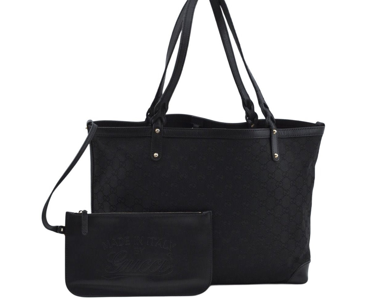 Authentic GUCCI Craft Shoulder Tote Bag GG Canvas Leather 247209 Black 3683J