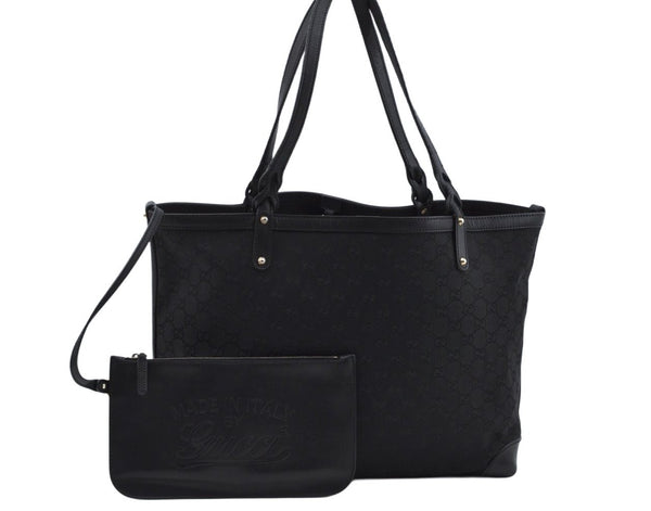 Authentic GUCCI Craft Shoulder Tote Bag GG Canvas Leather 247209 Black 3683J