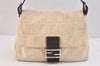 Authentic FENDI Zucca Mamma Baguette Shoulder Bag Canvas Leather Beige 3685K