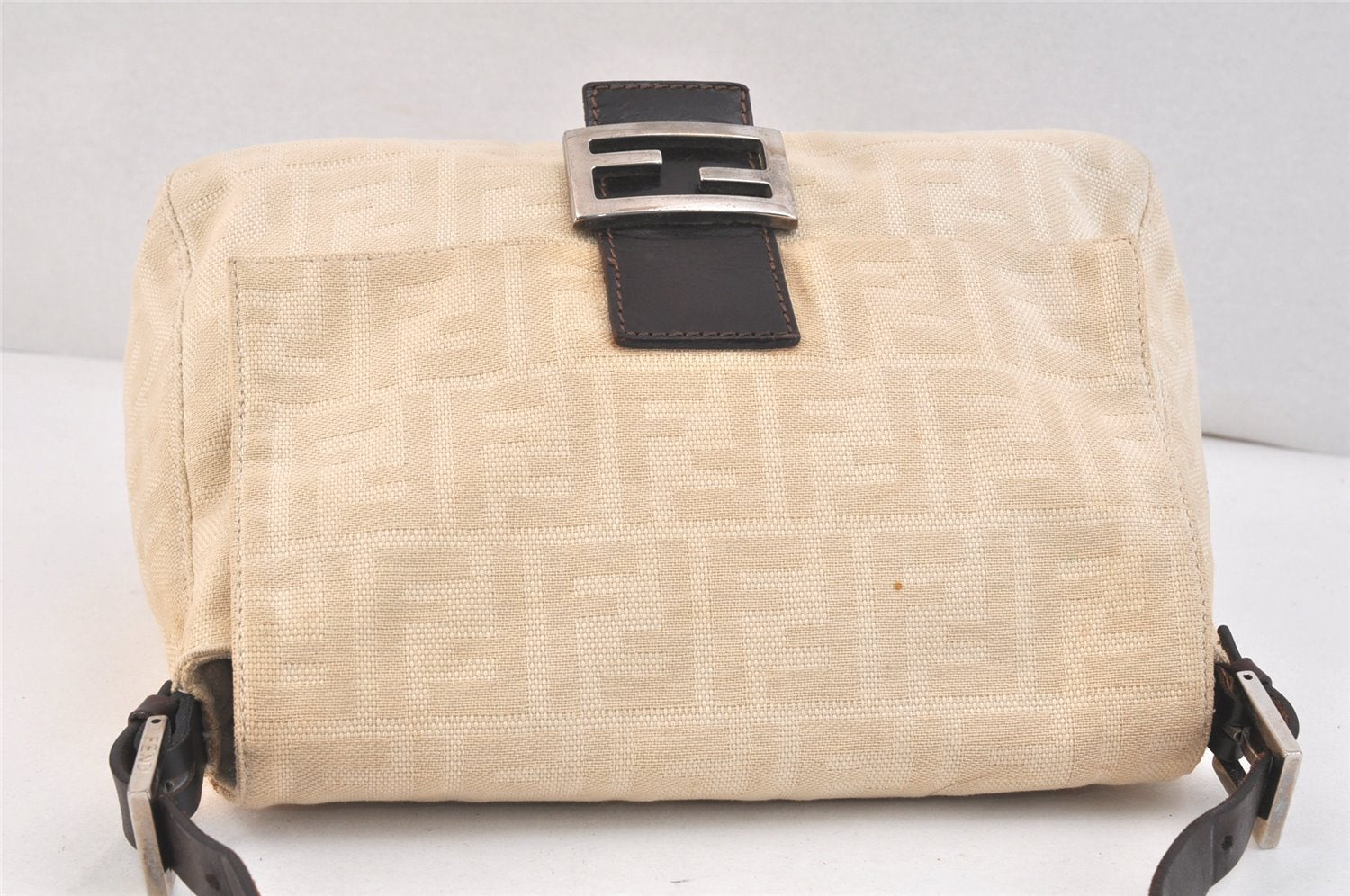 Authentic FENDI Zucca Mamma Baguette Shoulder Bag Canvas Leather Beige 3685K