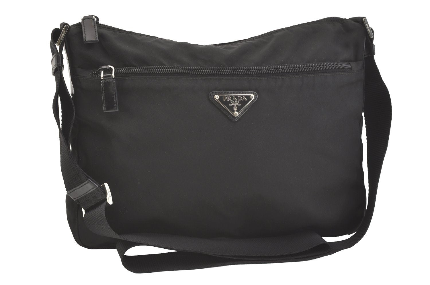 Authentic PRADA Nylon Tessuto Leather Shoulder Cross Body Bag Purse Black 3690J