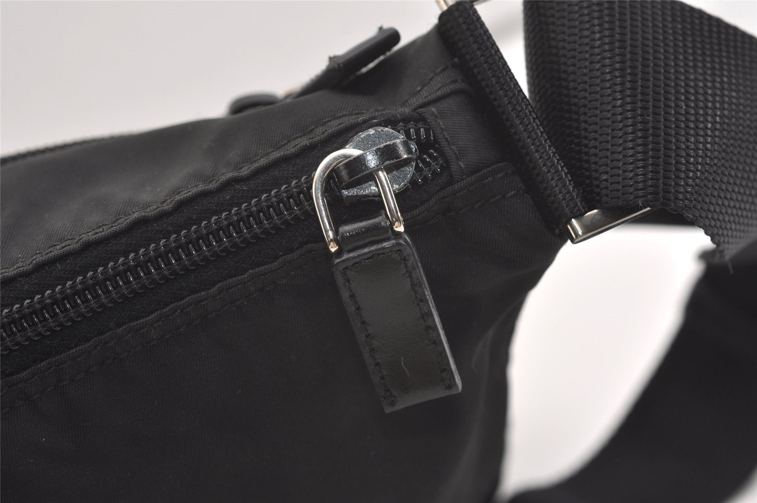 Authentic PRADA Nylon Tessuto Leather Shoulder Cross Body Bag Purse Black 3690J
