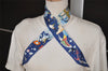 Authentic HERMES Twilly Scarf "Sur Mon Nuage" Silk Blue 3691I