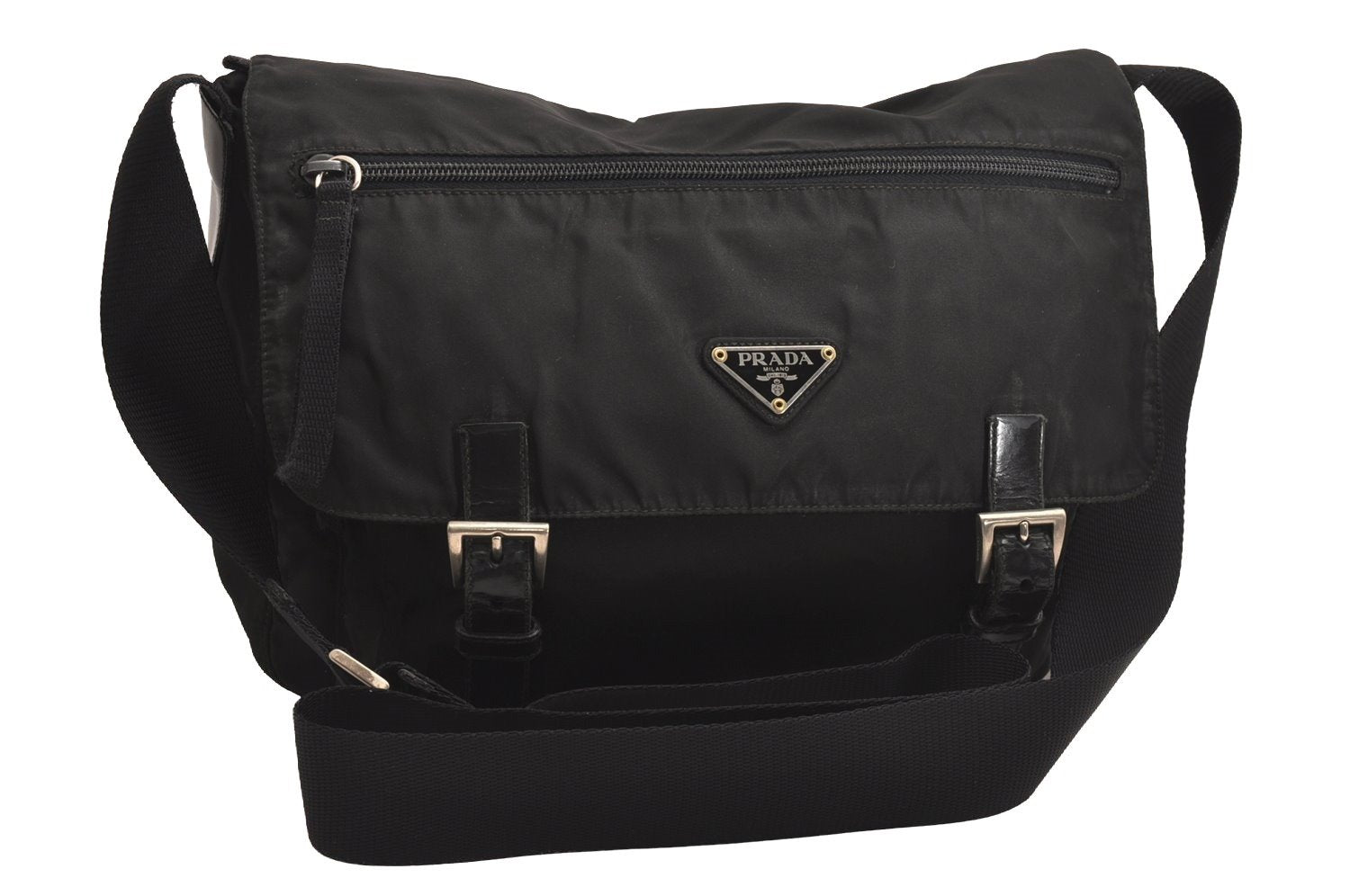 Authentic PRADA Nylon Tessuto Leather Shoulder Cross Body Bag Black 3691J