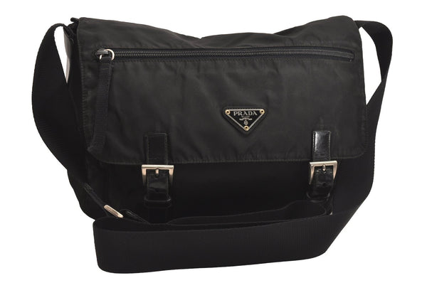 Authentic PRADA Nylon Tessuto Leather Shoulder Cross Body Bag Black 3691J