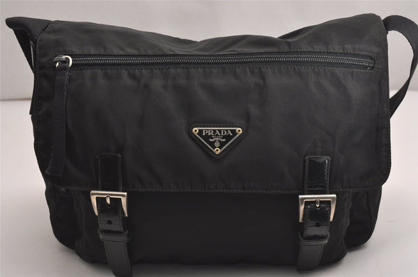 Authentic PRADA Nylon Tessuto Leather Shoulder Cross Body Bag Black 3691J