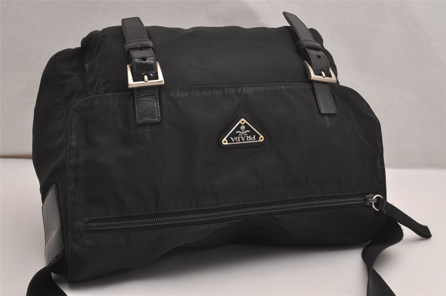 Authentic PRADA Nylon Tessuto Leather Shoulder Cross Body Bag Black 3691J