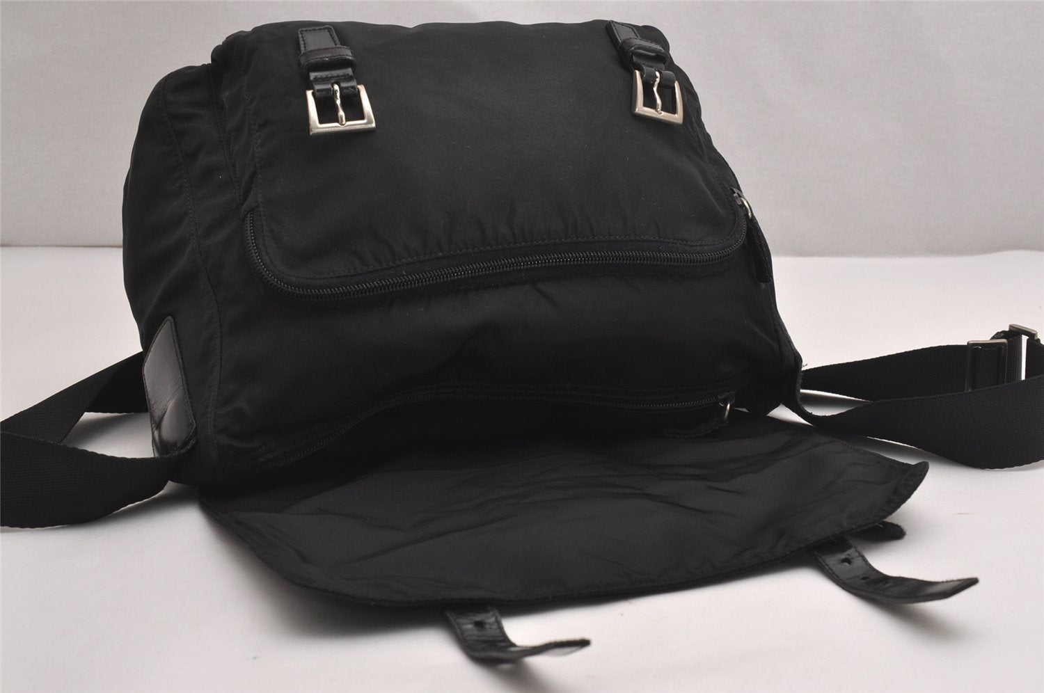 Authentic PRADA Nylon Tessuto Leather Shoulder Cross Body Bag Black 3691J