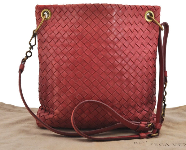 Authentic BOTTEGA VENETA Intrecciato Leather Shoulder Cross Body Bag Red 3692K