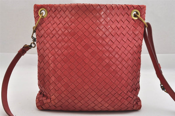 Authentic BOTTEGA VENETA Intrecciato Leather Shoulder Cross Body Bag Red 3692K