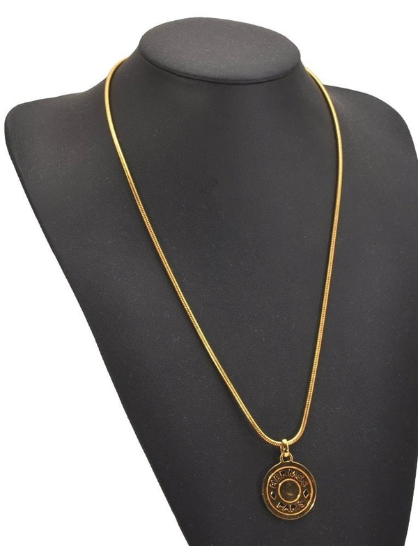 Authentic HERMES Sellier Medallion Gold Tone Pendant Necklace 3694J