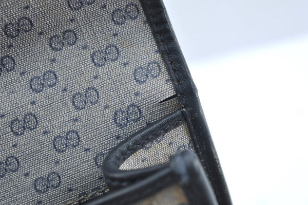 Authentic GUCCI Micro GG PVC Leather Shoulder Cross Body Bag Navy Blue 3696I