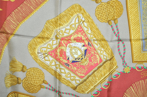 Authentic HERMES Carre 90 Scarf "Poste et Cavalerie" Silk Brown 3696J