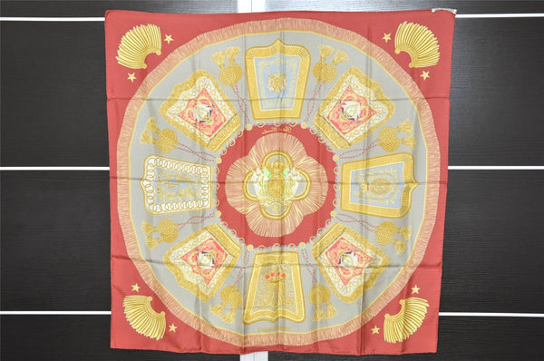 Authentic HERMES Carre 90 Scarf "Poste et Cavalerie" Silk Brown 3696J