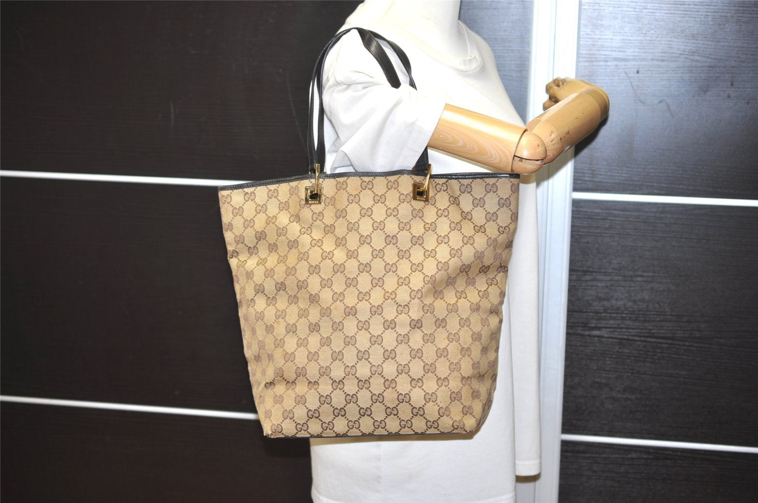 Authentic GUCCI Vintage Shoulder Tote Bag GG Canvas Leather 0021098 Brown 3697I