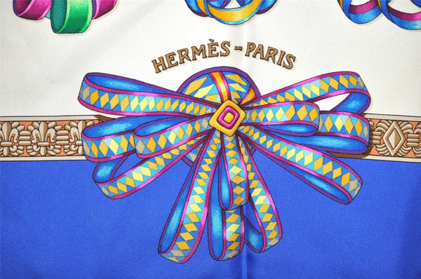 Authentic HERMES Carre 90 Scarf "LES RUBANS DU CHEVAL" Silk Blue 3697J