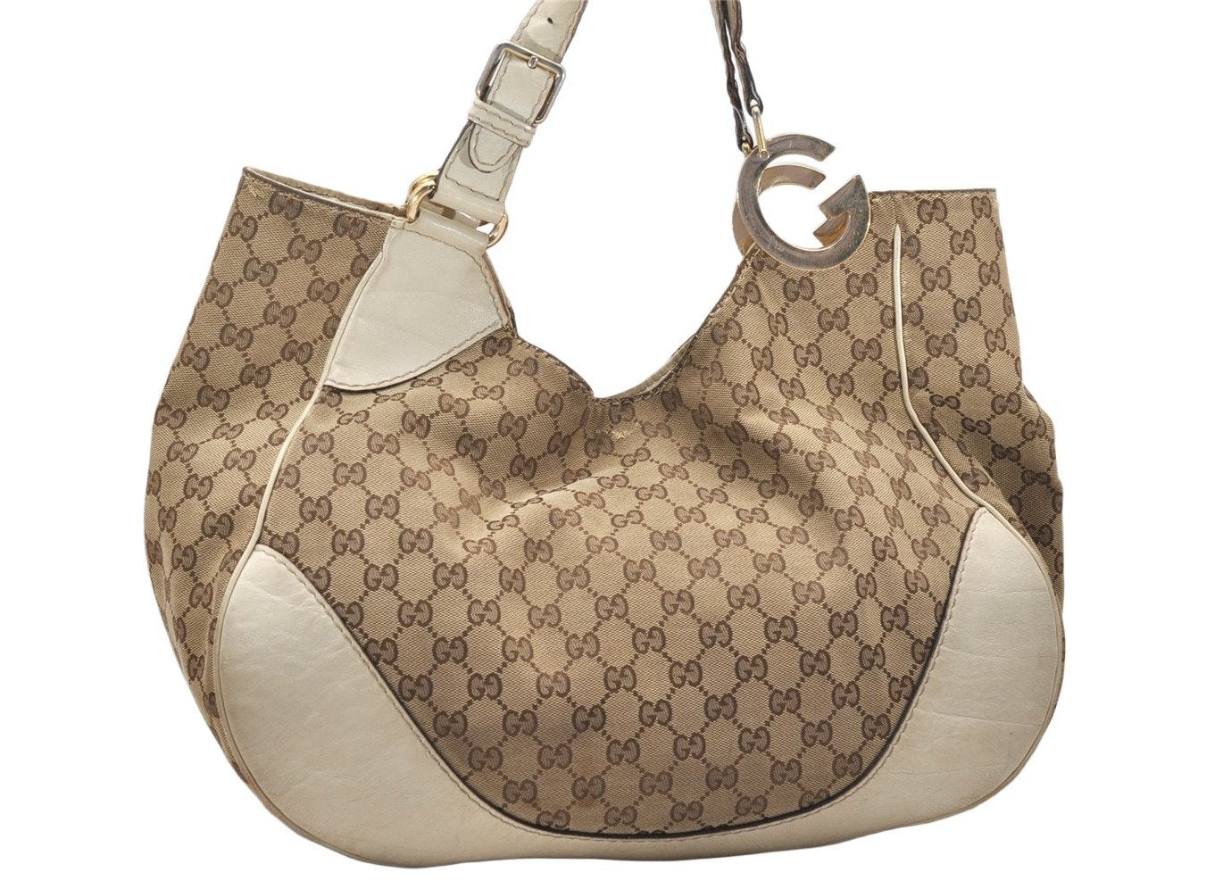 Authentic GUCCI Charlotte Shoulder Tote Bag GG Canvas Leather 203504 Brown 3697K