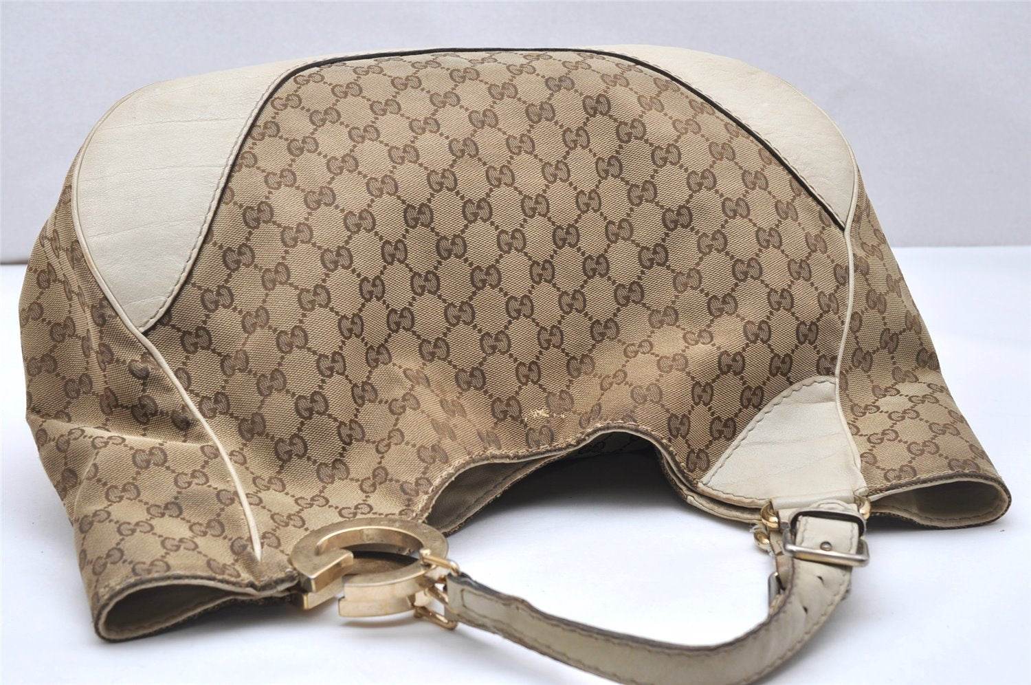 Authentic GUCCI Charlotte Shoulder Tote Bag GG Canvas Leather 203504 Brown 3697K