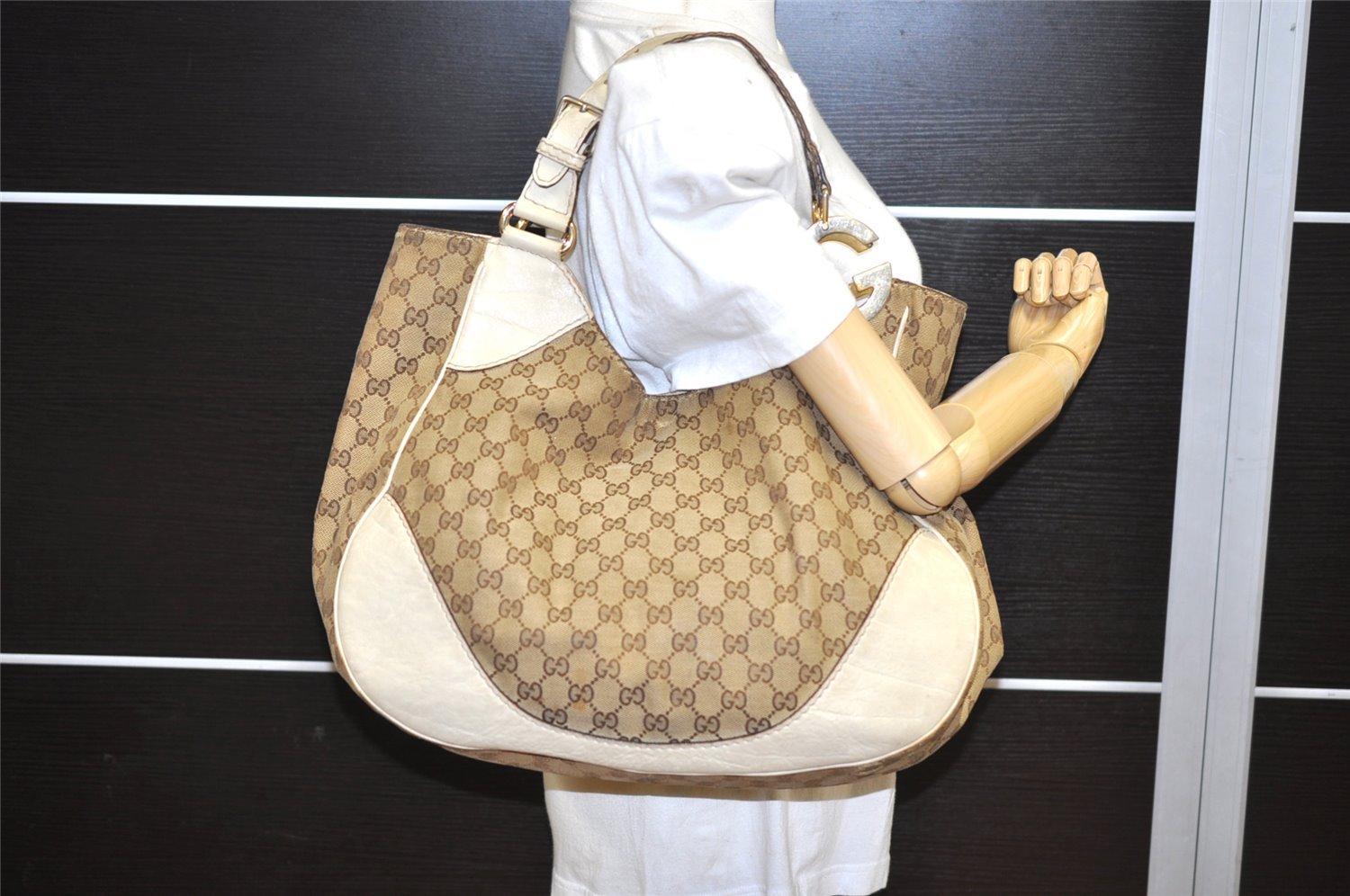 Authentic GUCCI Charlotte Shoulder Tote Bag GG Canvas Leather 203504 Brown 3697K