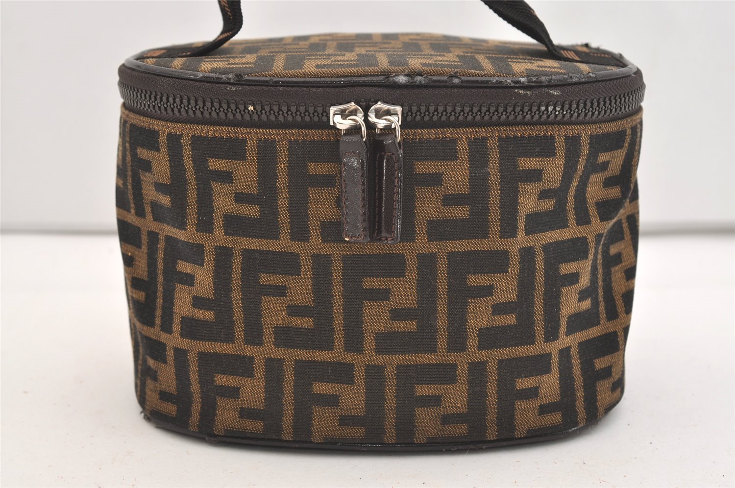 Authentic FENDI Zucca Vanity Bag Pouch Purse Canvas Leather Brown Junk 3698J