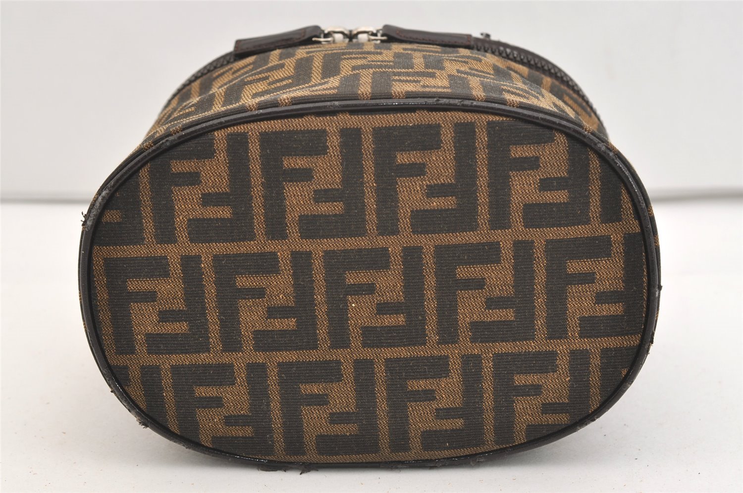 Authentic FENDI Zucca Vanity Bag Pouch Purse Canvas Leather Brown Junk 3698J