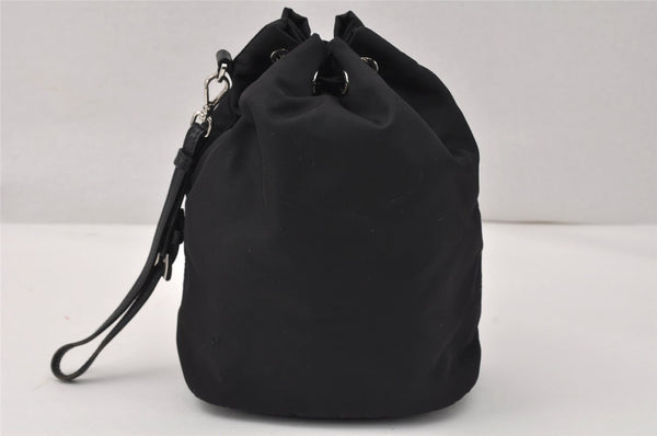 Auth PRADA Nylon Tessuto Saffiano Leather Drawstring Pouch Purse Black 3698K