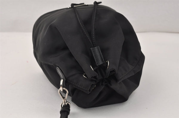 Auth PRADA Nylon Tessuto Saffiano Leather Drawstring Pouch Purse Black 3698K