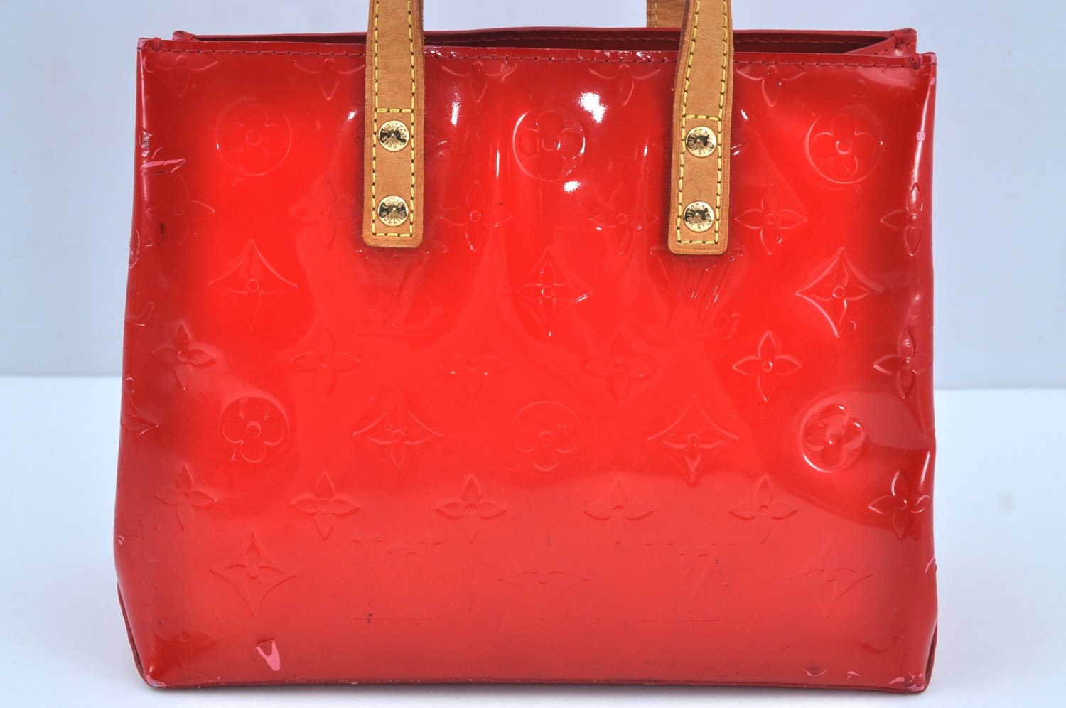 Authentic Louis Vuitton Vernis Reade PM Hand Bag Red M91088 LV 3701I