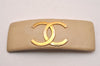 Authentic CHANEL Barrette Hair Accessory CoCo Mark Leather Beige 3709J