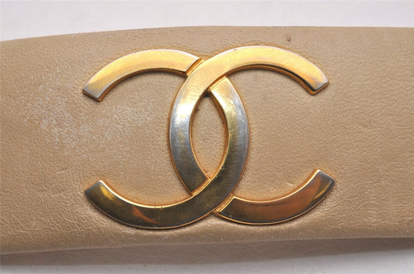 Authentic CHANEL Barrette Hair Accessory CoCo Mark Leather Beige 3709J