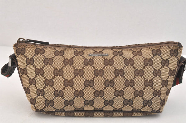 Auth GUCCI Web Sherry Line Hand Bag Pouch GG Canvas Leather 141809 Brown 3709K